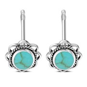 Turquoise Oval Braided Edge Silver Stud Earrings - e362